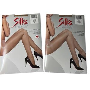 Lot of 2 Pantyhose Silks Essentials Made in Canada Natural Control Top Size C